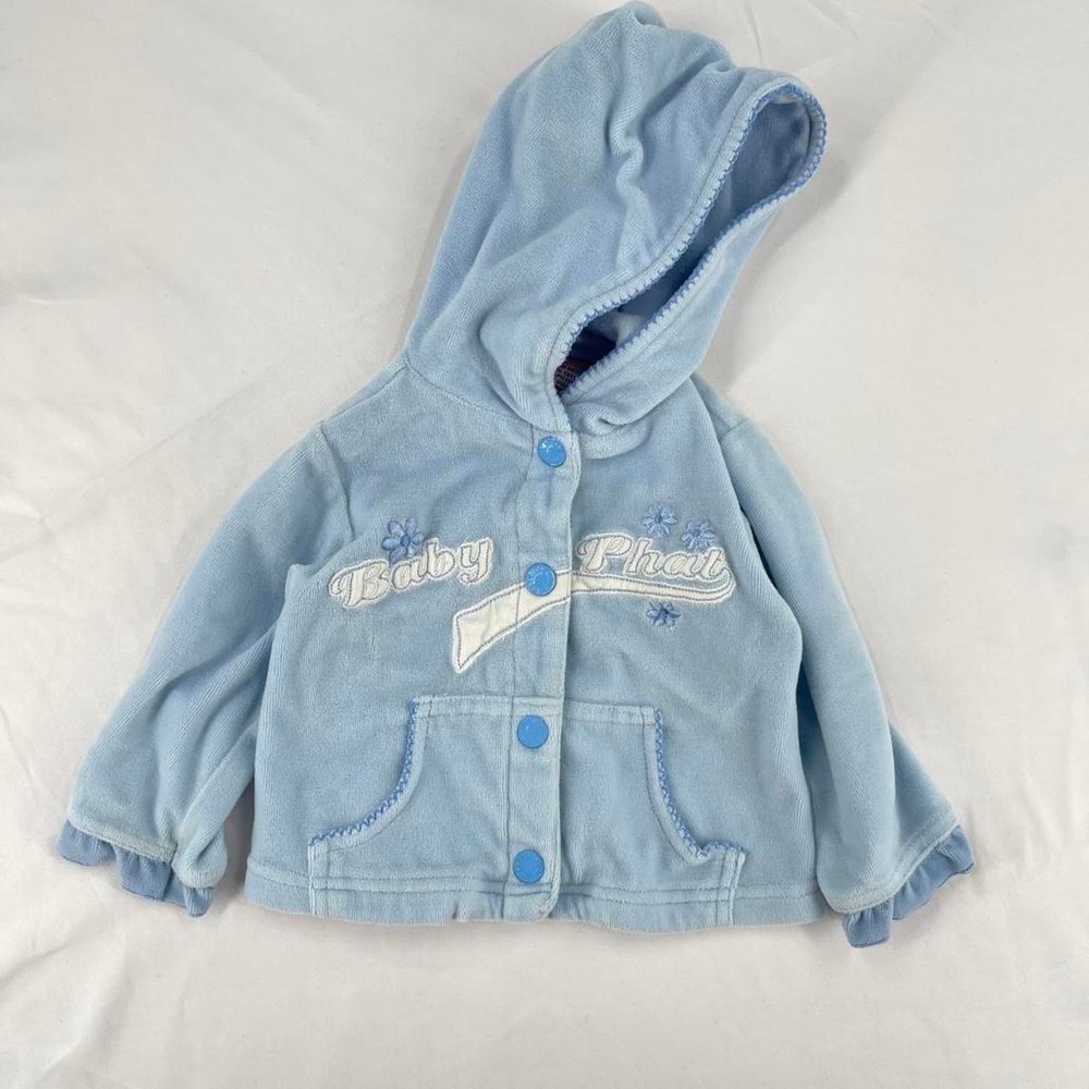 Y2K Baby Phat Infant Hoodie Blue Velour Floral Embroidered 6-9 Months Rare Cozy